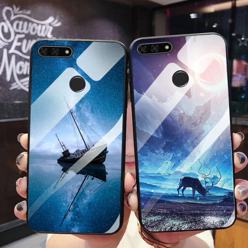 

Soft Edge Back Cover Case For Huawei Honor 7C RU 5.7" Tempered Glass Bumper For Huawei Honor 7C 5.99" Colorful Nebula Phone Bags