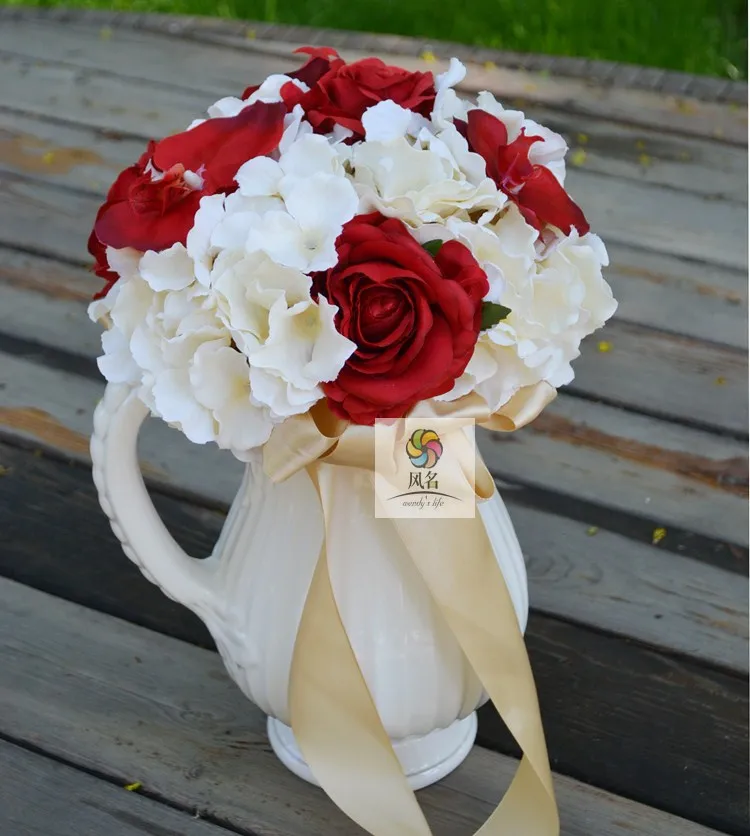 

Handmade flower artificial flower overall floral set red and white rose guelder