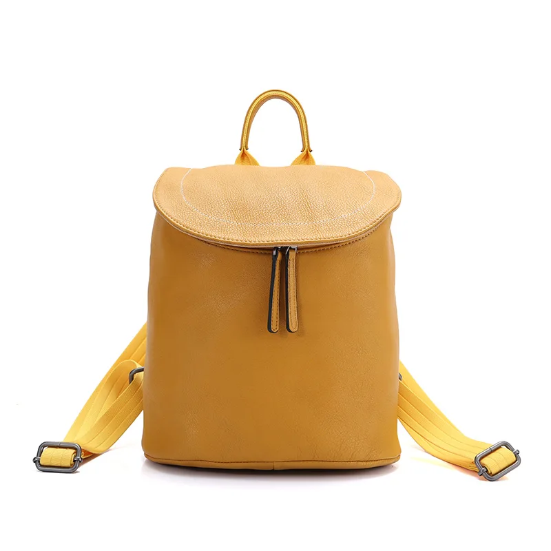 Рюкзак Модный женский рюкзак из натуральной кожи черный женский рюкзак на плечо школьный рюкзак для подростков сумка женские рюкзаки - Цвет: Цвет: желтый