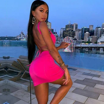 

OMSJ Spring 2019 2 Piece Set Sleeveless Backless Crop Top and Mini Skirts Casual Bodycon Skirt Set Two Piece Matching Outfits