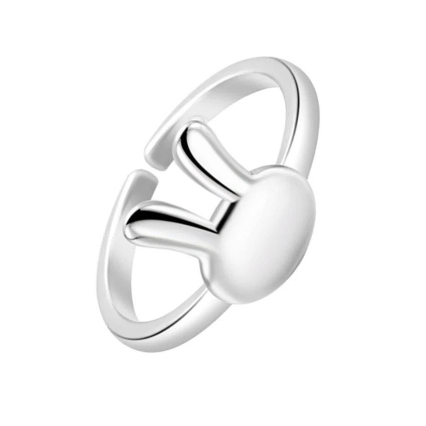 Silver Animal Rabbit Bunny Rings Cute Ear Head Ring for Women Adjustable Jewelry