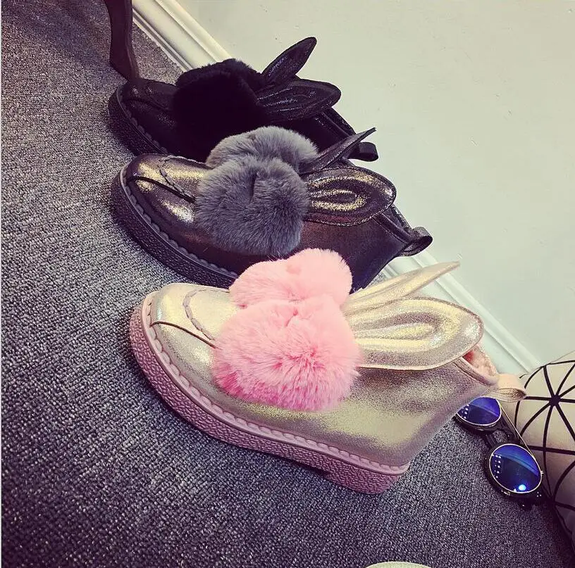 Классические женские ботинки удобные теплые австралийские ботинки из искусственного меха с заячьими ушками и блестками Модные женские зимние Ботинки Зимняя обувь