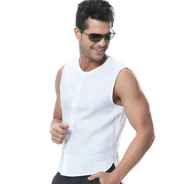 Men's Linen Vest Sleeveless Undershirt Male Summer Fashion Loose Casual
