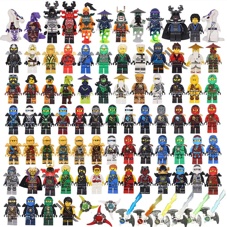 Bainily NINJA Heroes Kai Jay Cole Zane Nya Lloyd With Weapons Buliding font b Blocks