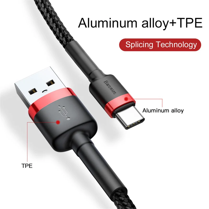 Baseus USB Cable de tipo C para xiaomi redmi note 7 USB-C teléfono móvil rápido de carga tipo-C Cable para Samsung Galaxy s9 S8 Plus