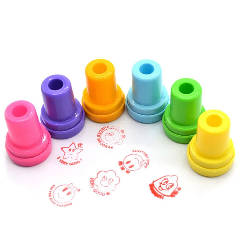 Round Shape Lovely Children Smile Self-Inking Stamp Encouragement Words Teacher Comment DIY Handmade Scrapbooking Craft 6Pcs/lot