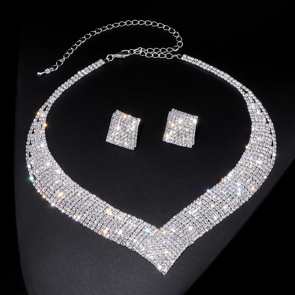 Juego De Joyería Para Novia – Collar, Pendientes Y Pulsera Con Diamantes De Imitación Negros – Ideal Para Bodas Y Eventos Especiales