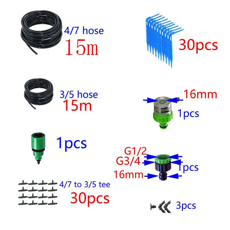 Капельного Орошения Стрелка Системы микро капельного орошения системы садового полива комнатных растений с автоматический, для теплицы полив - Цвет: 15m