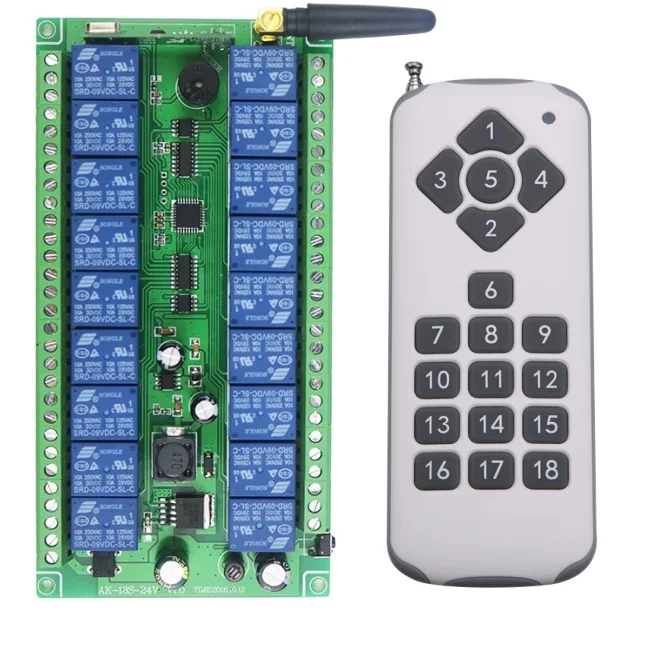 

DC 12V 24V Wide voltage 18CH Relay Remote Switch Receiver 18 Button Remote Transmitter Contact Light Lamp Smart Home Wireless