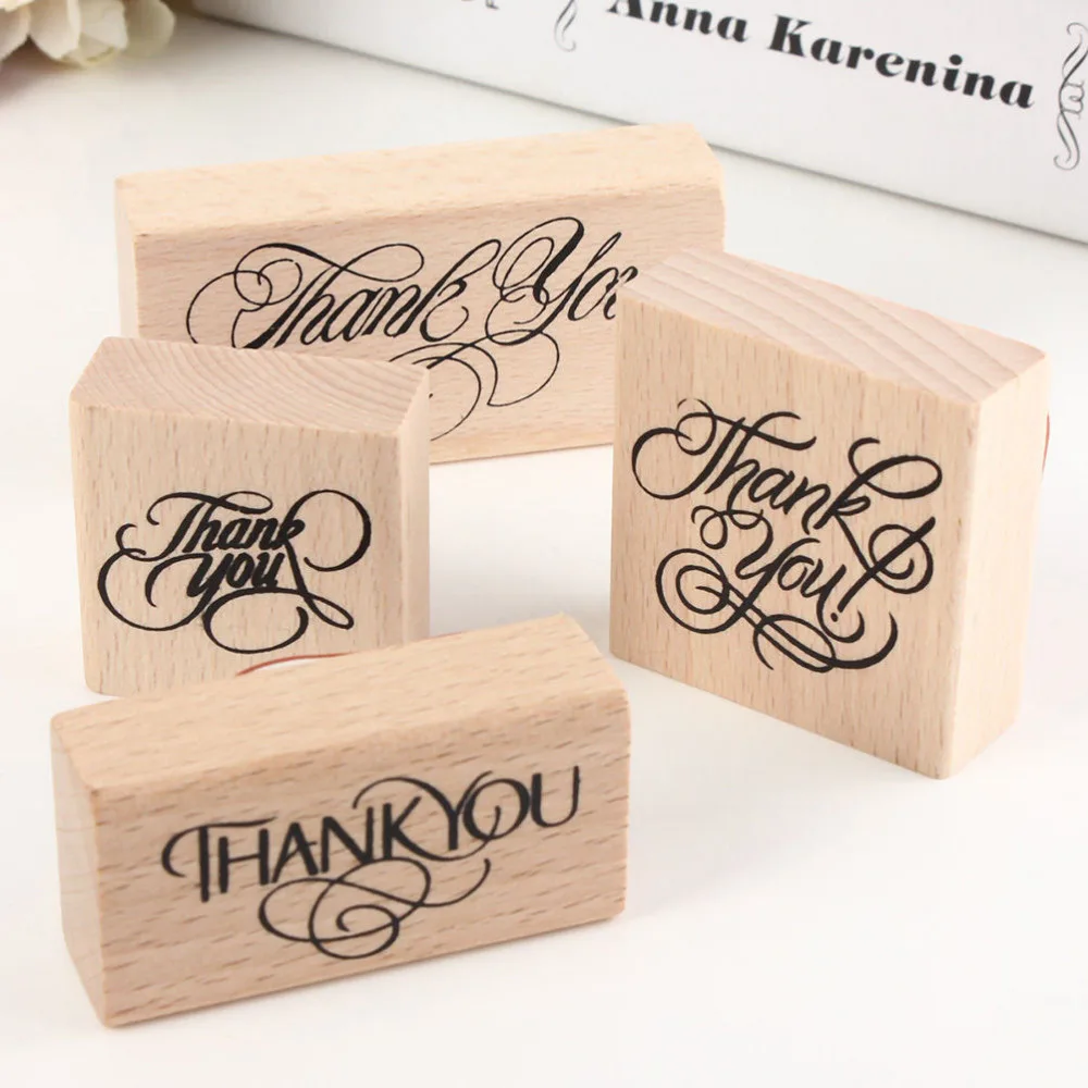 1Pcs Hot Sale Wooden Rectangle Stamp Rubber Craft Favour Scrapbooking Thank You Love Stamps 4