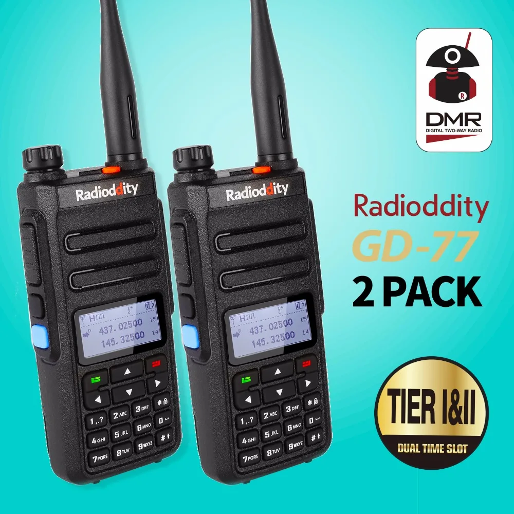 

1Pair Radioddity GD-77 Dual Band Dual Time Slot Digital Two Way Radio Walkie Talkie Transceiver DMR Motrobo Tier 1 Tier 2 Cable