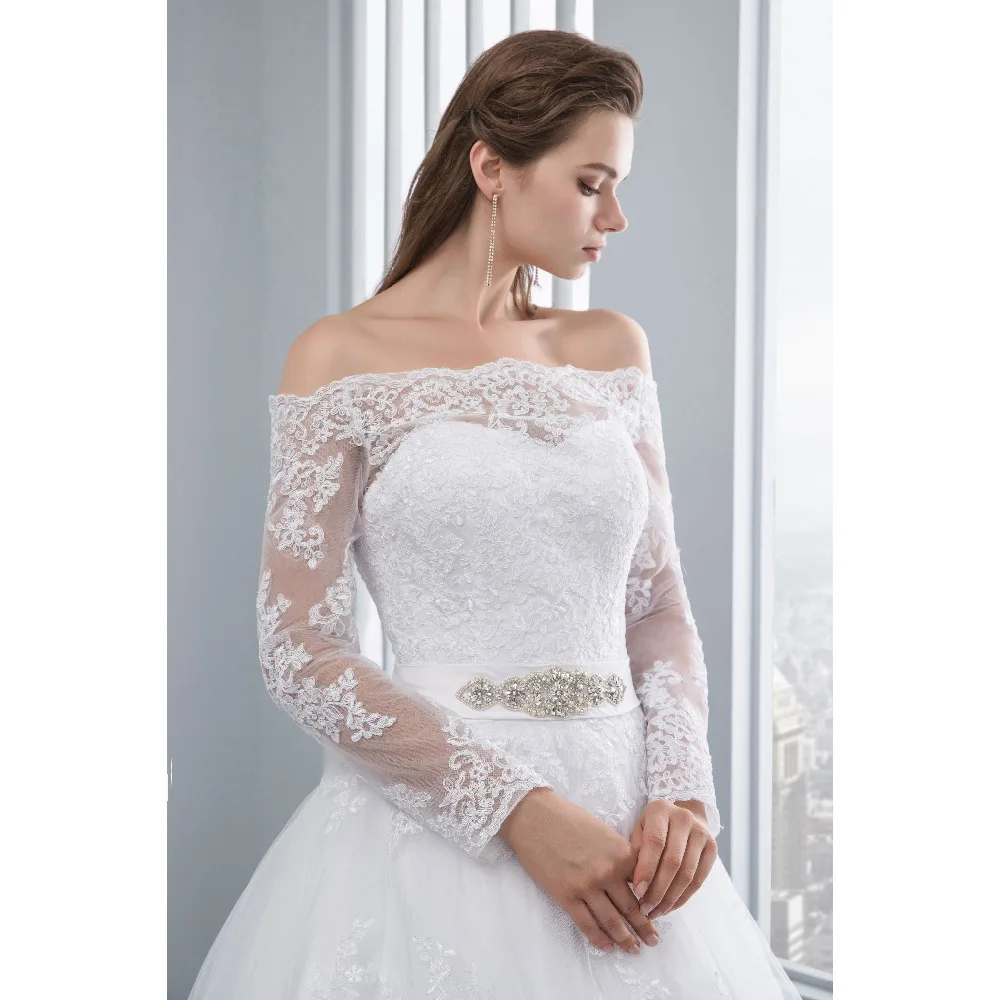 Свадебное платье с длинным рукавом открытыми плечами и кружевом|robe de mariage|bride