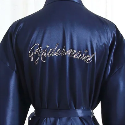 

Women Silk Satin Wedding Bridesmaid Robe With Silver Letter Solid Bathrobe Short Kimono Robe Night Robe Bath Robe Dressing Gown