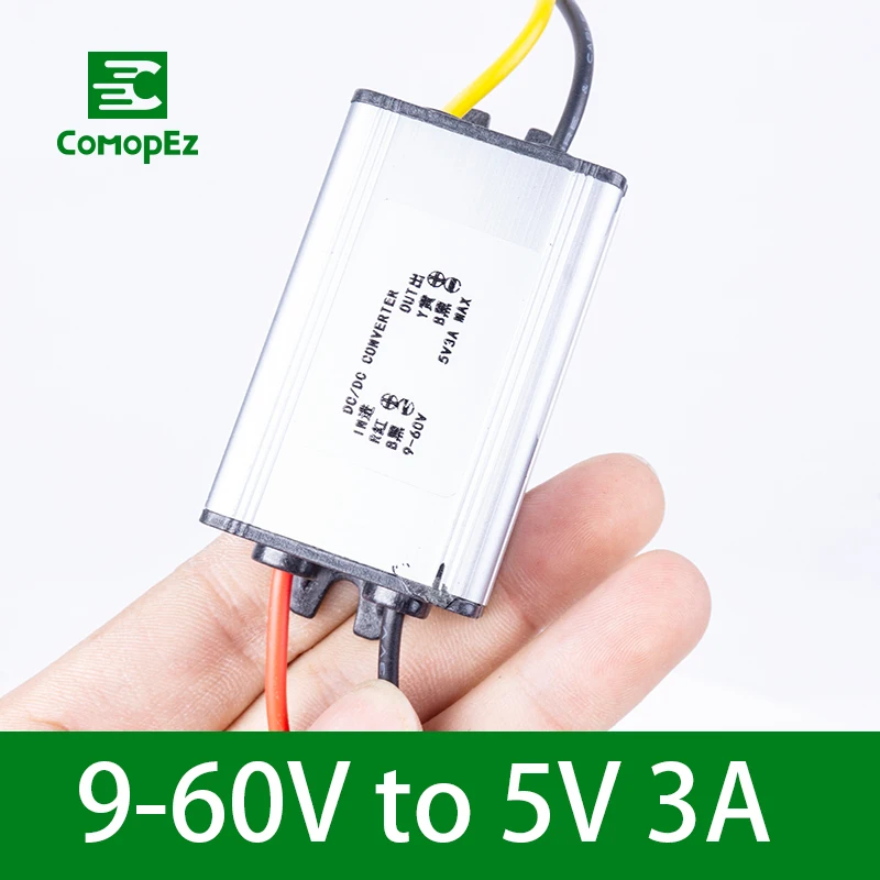 

DC Converter 9V-60V to 5V 3A IP68 Buck Step Down Module Power Supply Voltage Reducer Requency Regulator for Cars Led Lights
