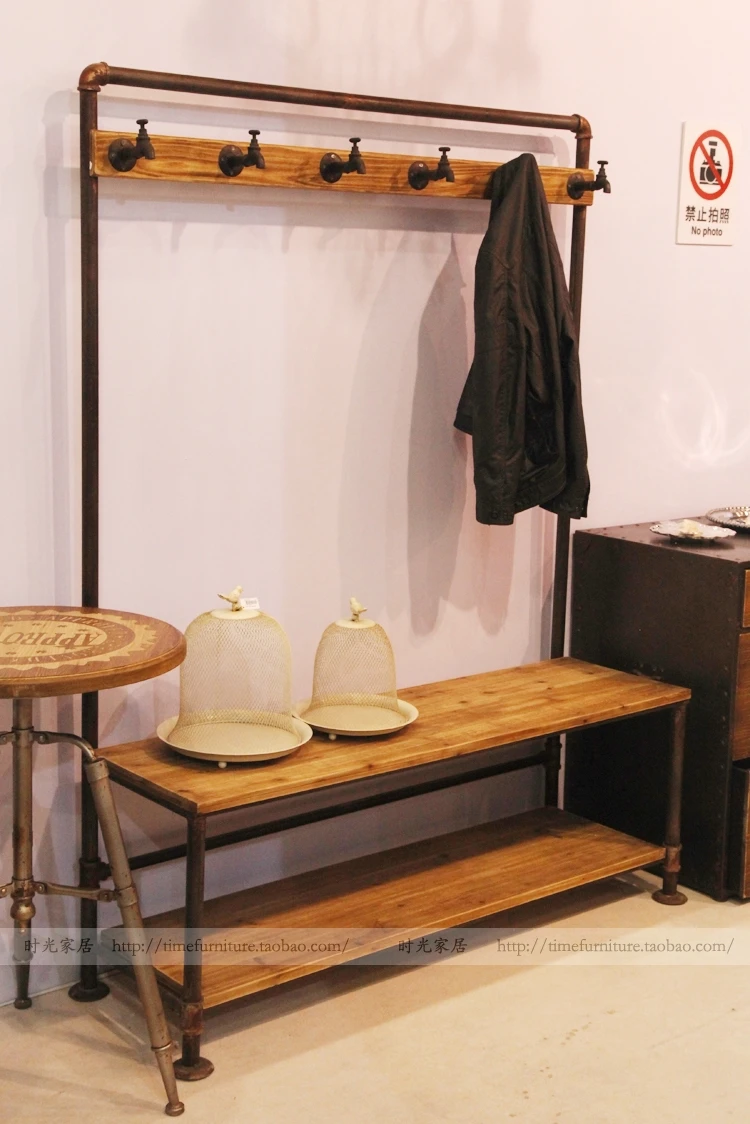 coat rack and shoe bench on Iron Do The Old Retro Rusty Iron Imitation Wood Coat Rack Cabinet Combined With His Shoes Stool Floor Hallway Coat Rack Hangers Rack Definition Cabinet Partscabinet Aliexpress