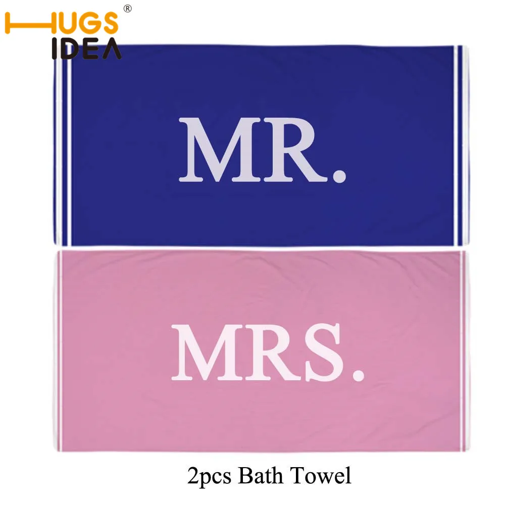 

HUGSIDEA 2pcs/Set Mrs Mr 100% Cotton Towel Set Bath Towel HIS HERSFace/Hand Towel Anniversary Wedding Gift for Couple Custom