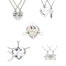 Colar de coração de 2 ou 3 pçs/set, melhores amigos, colar de cristal da moda, com fechamento de chave, joias da moda, homens e mulheres