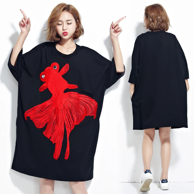 

Plus Size 5XL NEW Summer Women Fashion Embroidery Fish Bead Tops Ladies Female Large Oversized Loose Blouse Shirt Femme Blusas