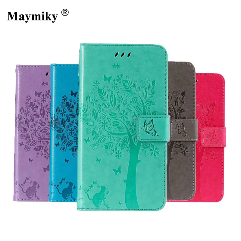 

For Redmi Note 5 Pro Mi 8 Mi 5X MI6 Mi5 Redmi 3S Redmi Note 4X 3 Case Cat and tree Leayher Wallet Flip Cover Capa