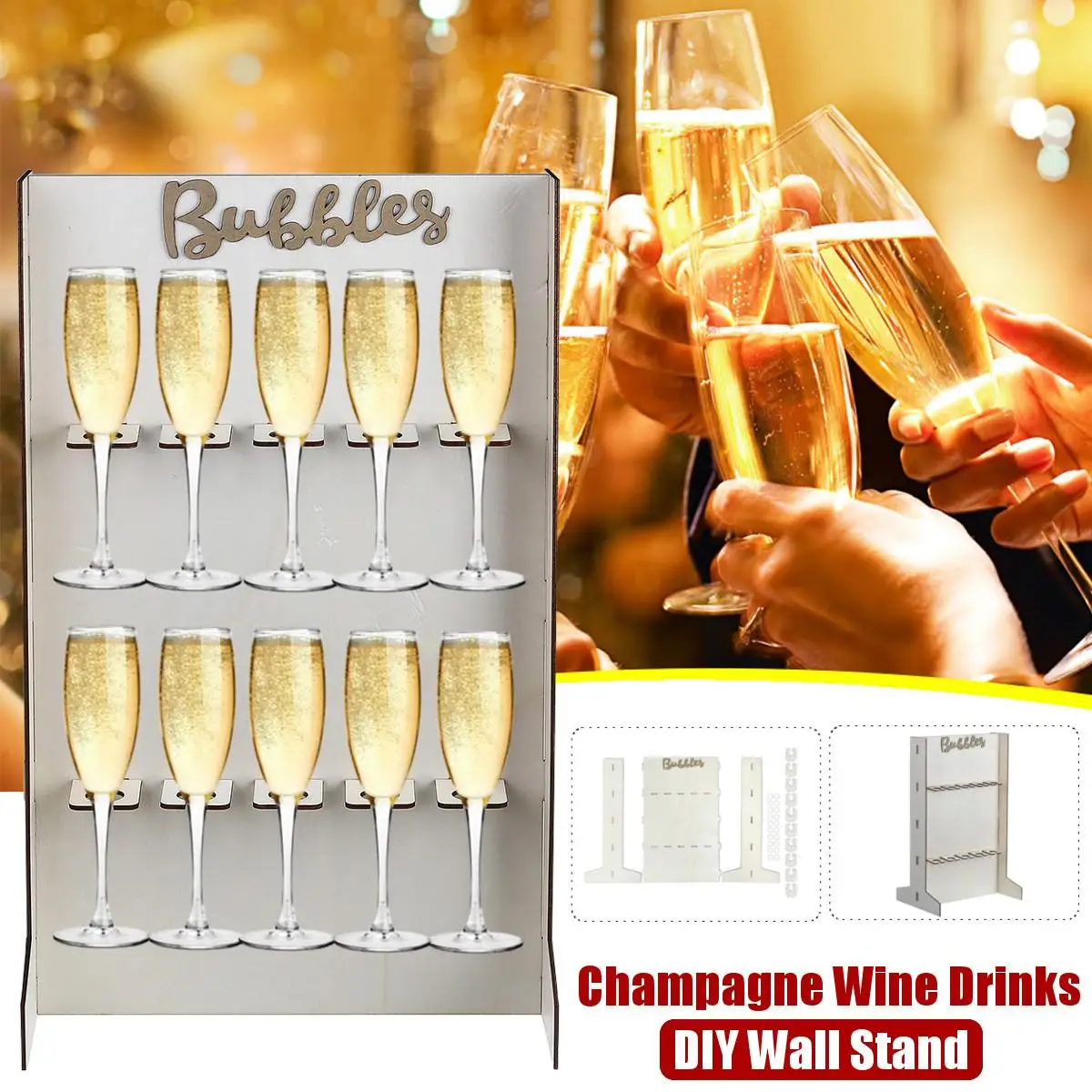 

Champagne Wine Drinks Wall Stand Holder Wooden Rack Birthday Wedding Party Decoration Champagne Wine Drinks Stand Holder