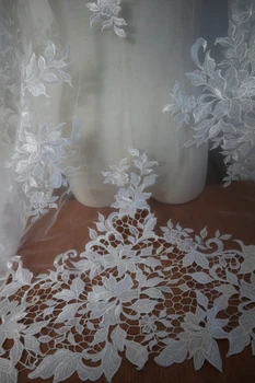 

Ivory embroidered lace fabrics, ivory lace fabric, hollow out border lace fabric