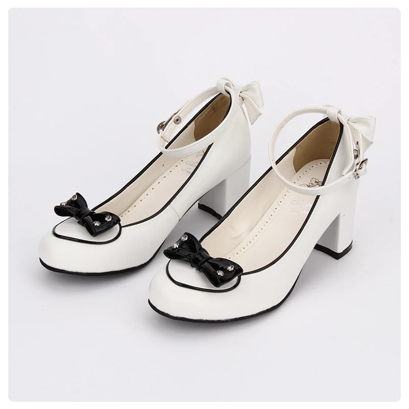 pink Ciel pink Élégant White Pu Arc Soirée And Talon De Pompes Made Chunky Chaussures Doux Princesse Printemps custom Noir Lolita White Cosplay pu 2018 Pl Haut wHypCaqH