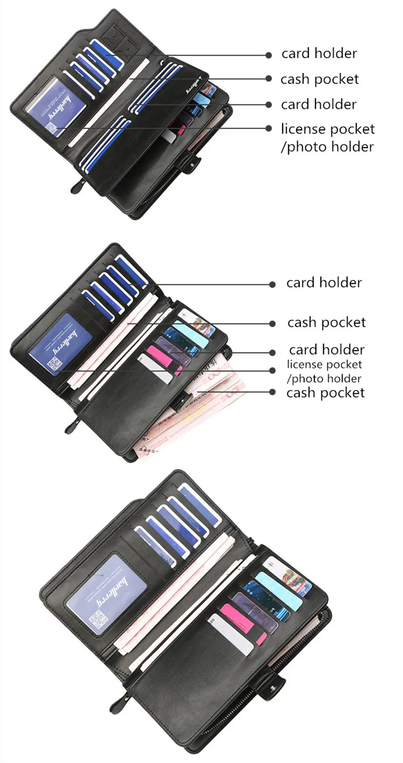Портмоне baellerry, мужской кожаный кошелек высокого качества, Модный повседневный мужской клатч на молнии, брендовые кошельки, мужские многофункциональные