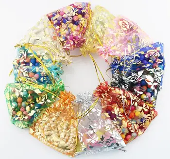 

7x9cm Jewelry Packing Organza Bags Wedding Gift Bags rose flower design Organza Pouch Wedding Party Favor Gift Bag