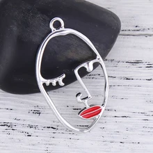 Подвески из цинкового сплава с эмалью для лица серебряного цвета и Красной маски 37 мм(1 4/") x 22 мм(7/8"), 5 шт