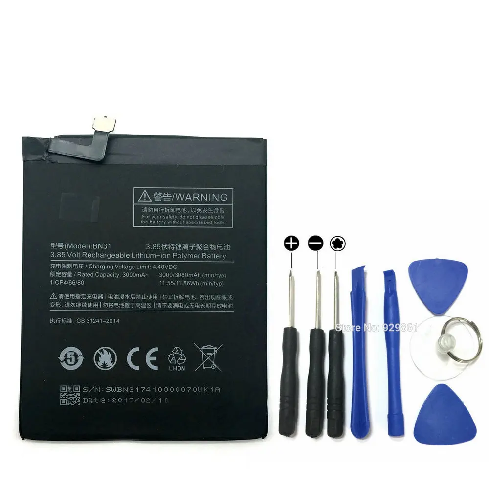 

Original Real 3000/3080mAh BN31 Battery + Screwdriver Tools Replacement For Xiaomi Mi 5X Mi5X / Redmi Note 5A 5A pro Phone