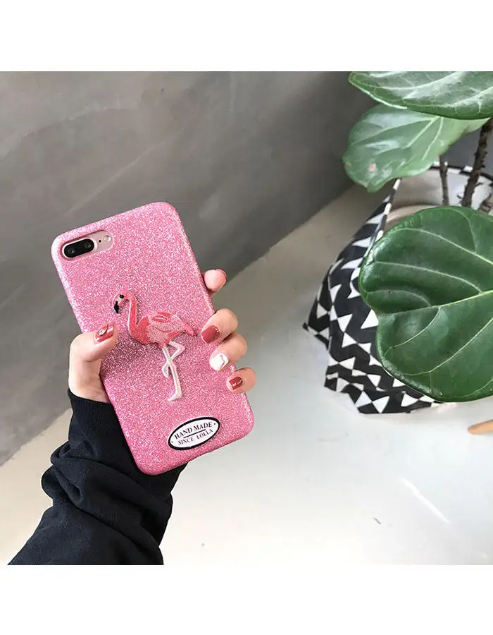 embroidery flamingo glitter sequins phone case for iPhone 6 6s 7 Plus (2)_