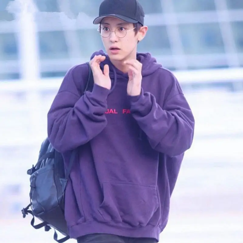 

Mainlead KPOP EXO Chanyeol Cap Hoodie Sweatershirt Airport Fashion VIXX Ravi Purple