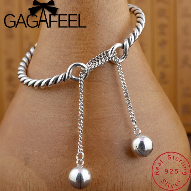GAGAFEEL 100% чистый 925 Стерлинговое Серебро Браслеты Женские регулируемые ювелирные
