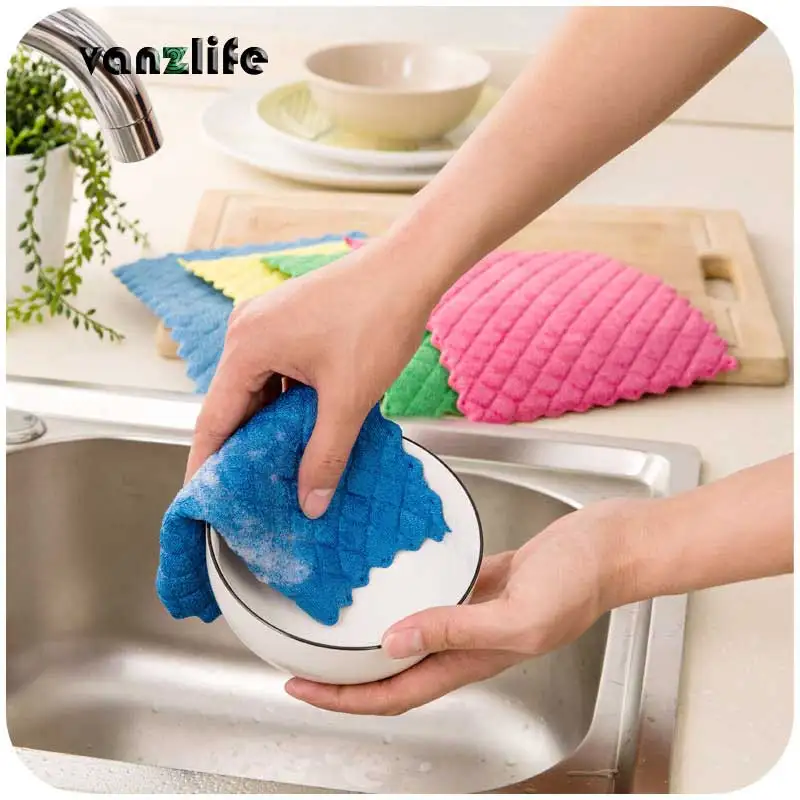 vanzlife thick microfiber washing towel kitchen dish no contaminated oil absorbent lint free