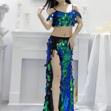 НОВЫЕ шикарные костюмы с юбкой Для женщин Восточный Одежда для танцев с большими чашечками для блестки Бюстгальтер+ длинная юбка 2 шт. для девочек, одежда для сна, костюмы для танца живота костюмы