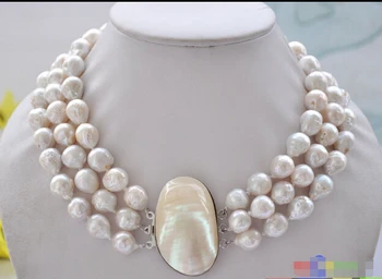 

3row 18" 11-13mm white almost round keshi reborn Edison pearl necklace