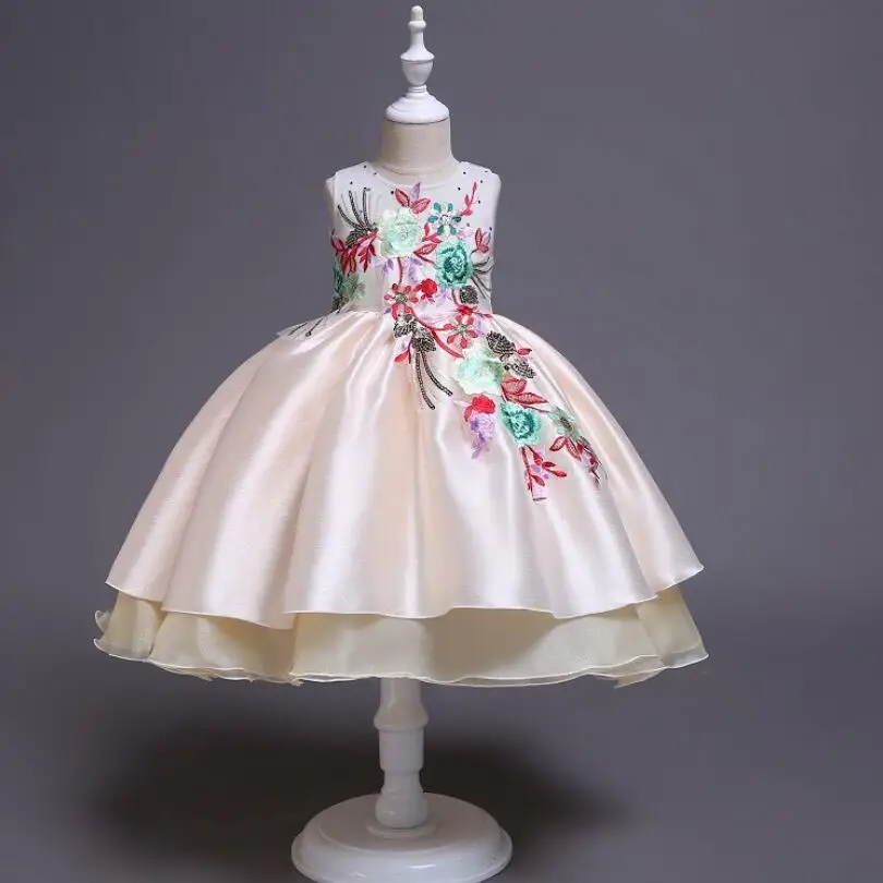 Детское рождественское платье для маленьких девочек; коллекция года; новогодние вечерние платья для маленьких девочек; нарядные шелковые платья принцессы с вышивкой на свадьбу