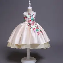 Детское рождественское платье для маленьких девочек; коллекция года; новогодние вечерние платья для маленьких девочек; нарядные шелковые платья принцессы с вышивкой на свадьбу