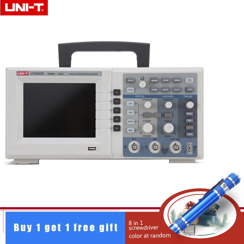 

UNI-T UTD2202CE 200MHz 1GS/s Digital Storage Oscilloscope Dual Channels 5.7" TFT LCD Scopemeter w/USB Device