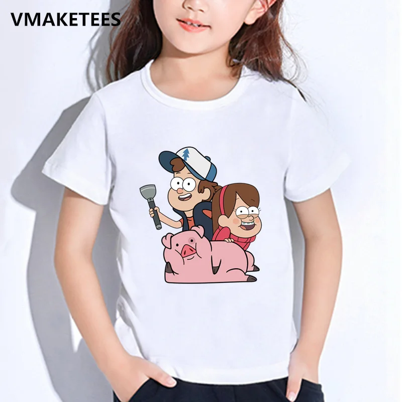 Для детей, на лето для мальчиков и девочек; футболки с рисунком Gravity Falls Гравити Фолз-чашечки сосна с рисунками героев мультфильма Детская футболка забавная одежда для малышей футболка, HKP2415