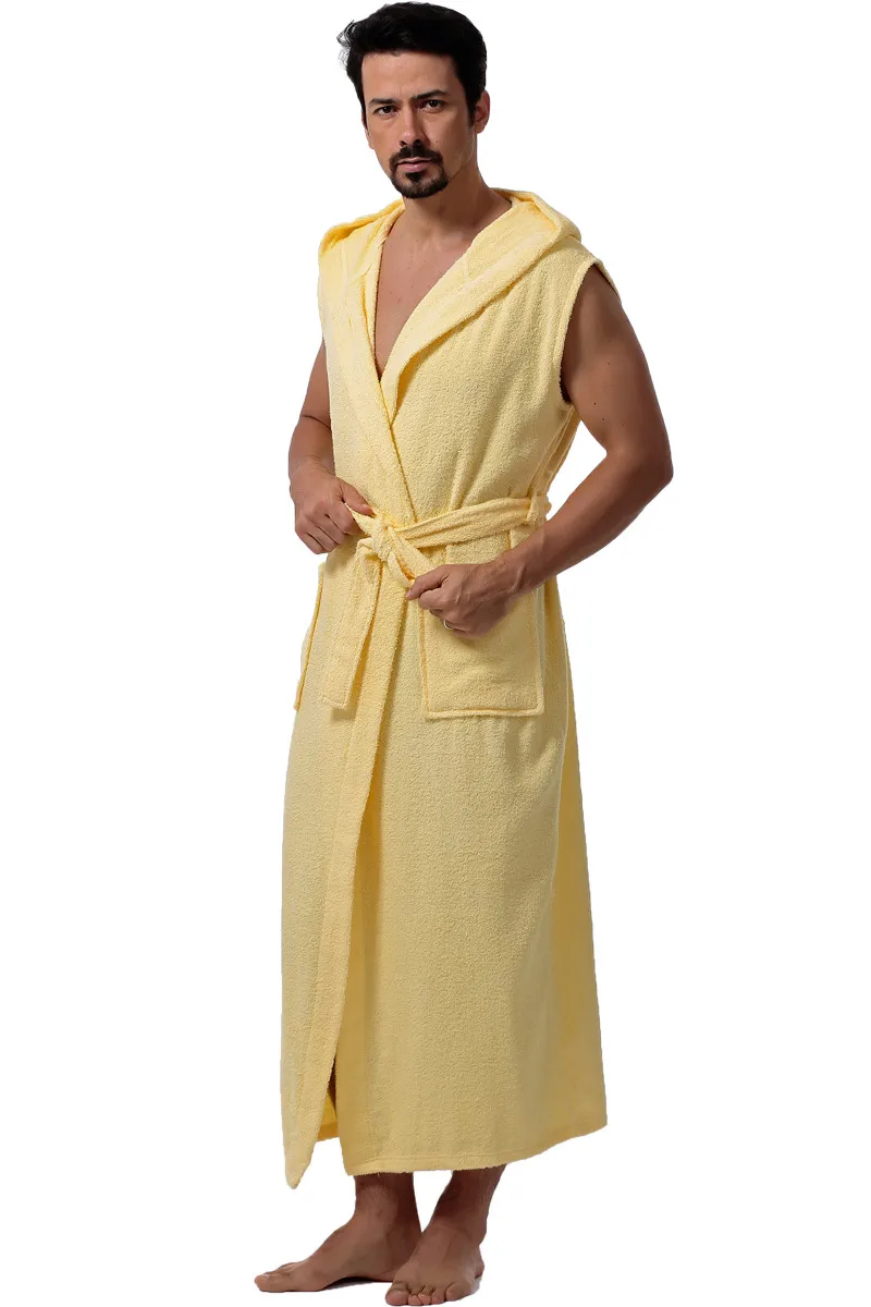 Pure cotton towel material thick night gown bibulous hooded lengthen