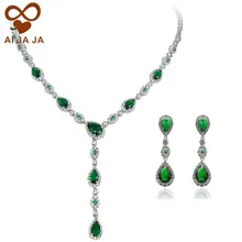 Diamantes CZ Waterdrop Pavimentada Verde Esmeralda Joyería de La Boda Establece Aretes Collar de Conjuntos de Joyas de Compromiso Al Por Mayor