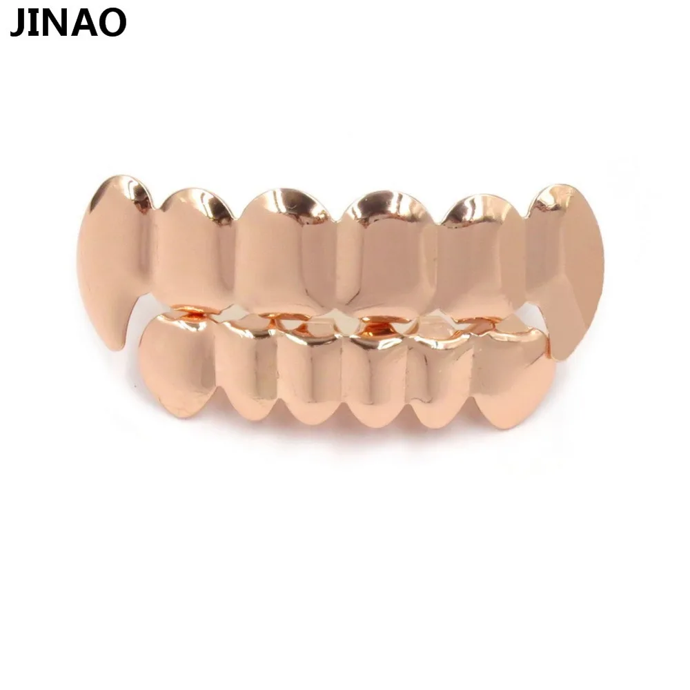 JINAO Настоящее блестящее чистое золото посеребренные хип-хоп ЗУБЫ Grillz Top& Bottom Groll набор с силиконовыми вампирскими зубами грили