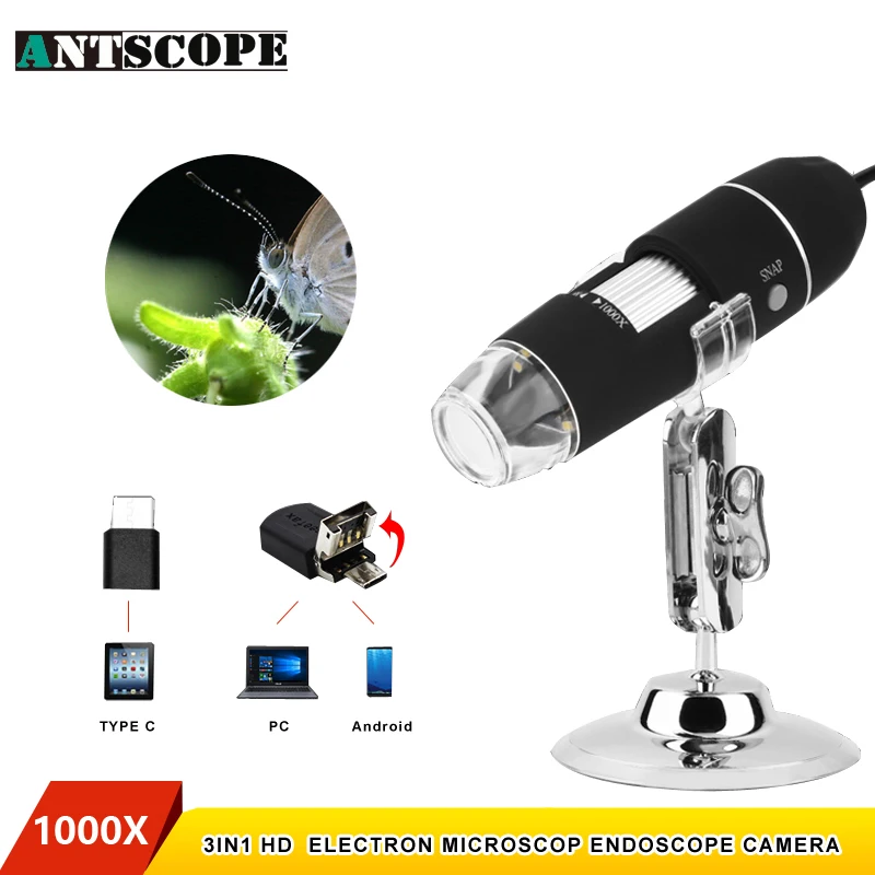 

Antscope 500X 8 LEDs USB Electronic Digital Microscope USB Android Endoscope Camera Microscopio Type C Magnifier Borescope 58