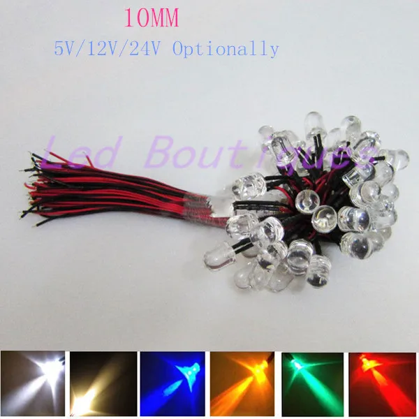 

100PCS DC5V/12V/24V Optionally 3mm/5mm/10mm Red/blue/green/white/yellow color 40cm wire length Pre-Wired LED