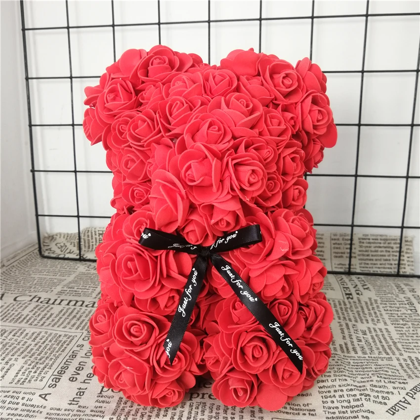 

25/38cm Artificial Flowers Rose Bear Multicolor Foam Rose Teddy Bear Girlfriend Valentines Day Gift Party Decoration