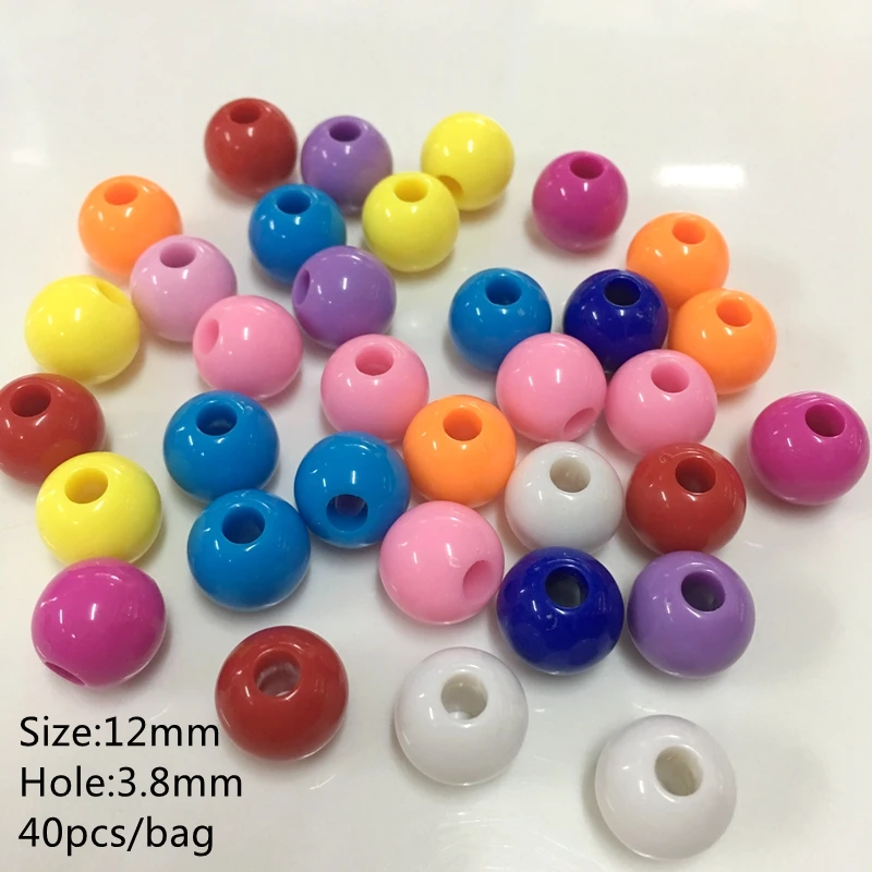 

Meideheng Soild Acrylic big hole Round Color Beads For Jewelry Making DIY kandi Craft Accessories kind's toy 12mm 40pcs/bag