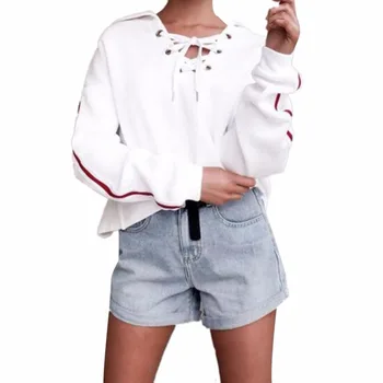 

Women Pullover Loose Winter Autumn Plus Size Tie Strap Hoodie Letter Print Long Sleeve Casual Warm Loose Tops