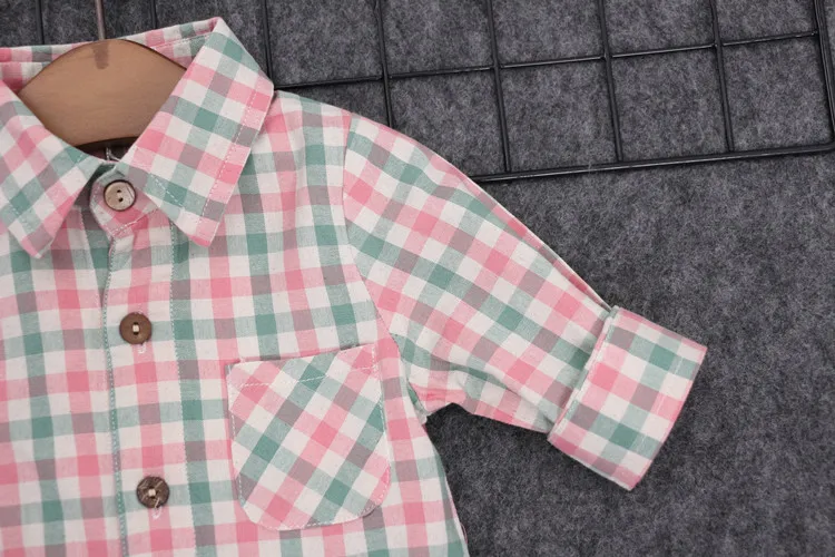 Рубашки для мальчиков весна-осень плед Детская одежда Детские рубашки с длинными рукавами Блузка для маленьких девочек топы с отложным воротником От 1 до 6 лет