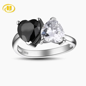 

Hutang Black White Cubic Zirconia Ring for Women Genuine 925 Sterling Silver Band Ring For Women's Gift Engagement Jewelry